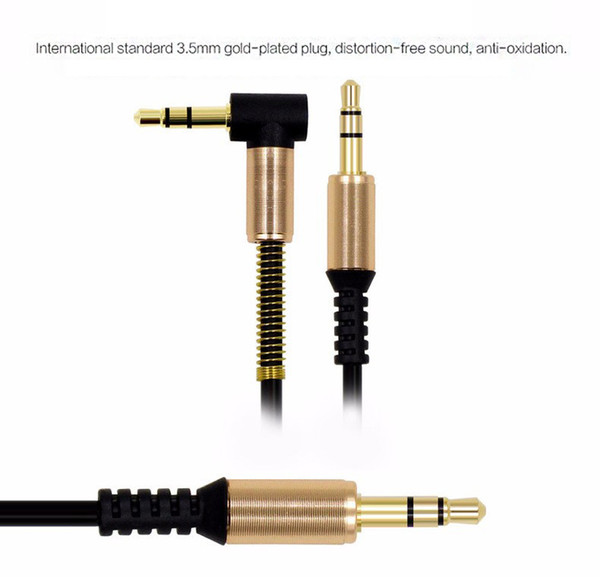 2019 3.5mm Auxiliary Audio Cable Cord Flat 90 Degree Right AUX Cable with Steel Spring Relief for Headphones iPods iPhones Home Car Stereos