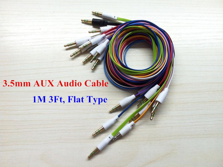 Flat Noodle 3.5mm to 3.5mm Audio Cable Colorful Male Car Stereo AUX Extended Audio Auxiliary Cord for iPhone Samsung MP3 MP4 Cheap