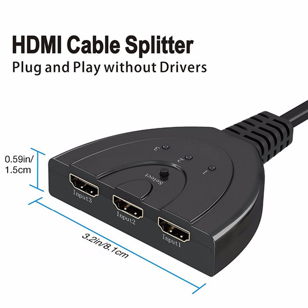 HDMI Splitter 3 Ports Switcher Cable 1.4b 1080P for DVD HDTV Xbox PS3 PS4 3 in 1 out Port Hub HDMI Switch