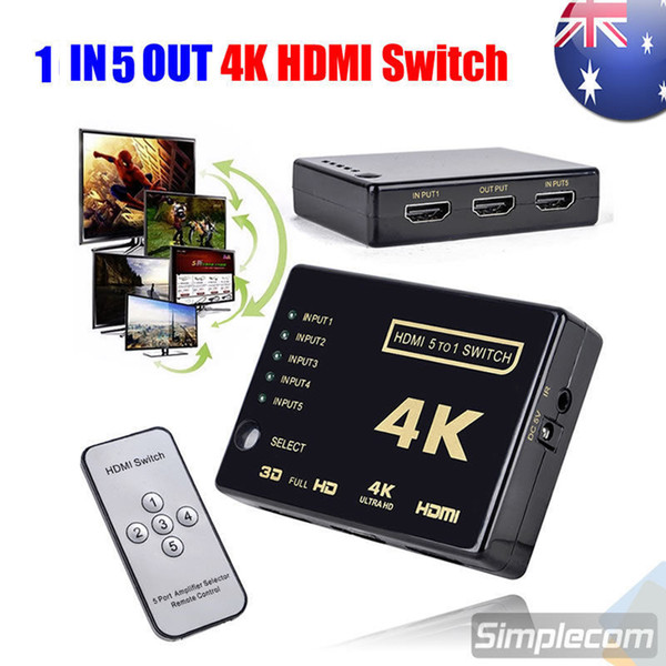 HDMI Splitter Switch Box Ultra HD 5 Port 4K 3D 1080P IR Remote Control Selector 5 in 1 Extender For HDTV 1080P Vedio