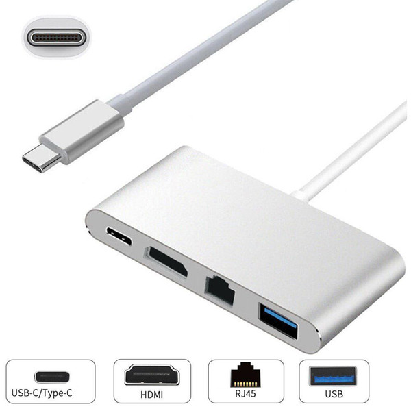 4 in 1 USB-C USB Hub Adapter 3.1 Type C to HDMI 4 K + Gigabit Ethernet RJ45 + USB 3.0 Multilport Digital Video Converter