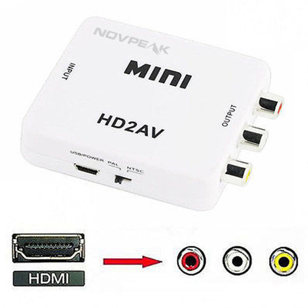 Mini Composite HDMI2AV 1080P HD Video Adapter mini HDMI to AV Converter CVBS+L/R HDMI to RCA For Xbox 360 PS3 PC360 With retail packaging