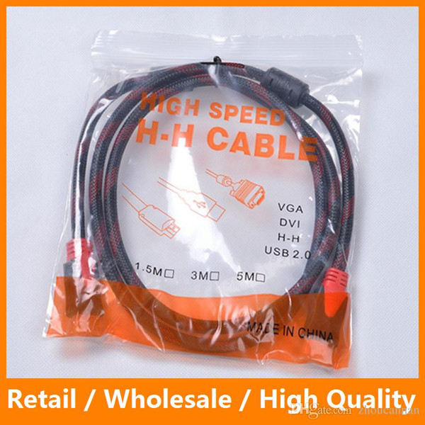 High Speed HDMI Cable Gold Plated Connection HDMI to HDMI Cable 1080P 1M 1.5M 3M 5M 10M with OPP Bag