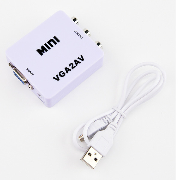 Free Shipping 1080P Mini VGA to AV RCA Converter with 3.5mm Audio VGA2AV CVBS+Audio Convertor for HDTV PC