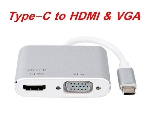 Type-C Multifunction Adapter to VGA HDMI USB3.0 Converter for Huawei Matebook HD TV Display Video Audio Transfer Silver