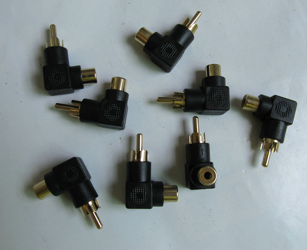 20 pcs / 1lot black RCA Female to male 90 Right angle Stereo audio Audio Adapter Jack AV Socket Connector plug . number