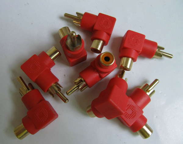 20 pcs / 1lot Red RCA Female to male 90 Right angle Stereo audio Audio Adapter Jack AV Socket Connector plug . Tracking number