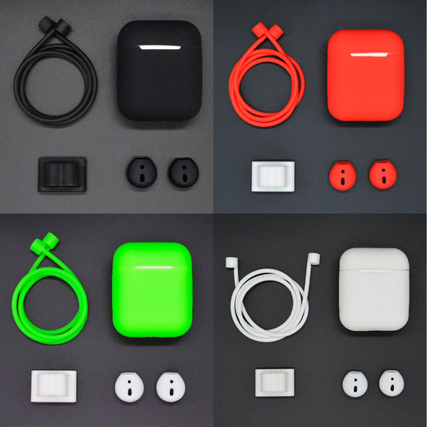 Silicone Case Cover w/ Watchband Holder w/ Anti-lost Strap w/ Eartips for Apple Wireless AirPods Earphone Accessories