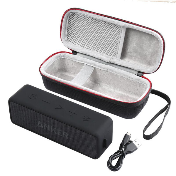 Portable Wireless Bluetooth EVA Speaker Case For Anker SoundCore 2 With Mesh Dual Pocket Audio Cable Carrying Travel Bag-Black