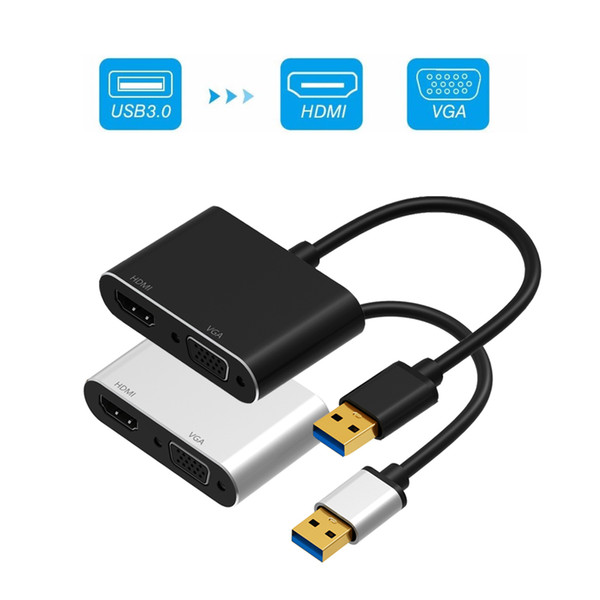 Video Adapter 2in1 USB 3.0 to VGA HDMI 1920x1080P Video Graphics Cable Adapter Converter For Computer PC Laptop HDTV Projectors Monitors