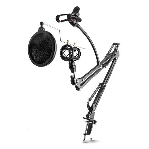 Adjustable Desktop Mic Stand Microphone Holder Suspension Boom Scissor Arm Mount Shock Stand Cell Phone Holder