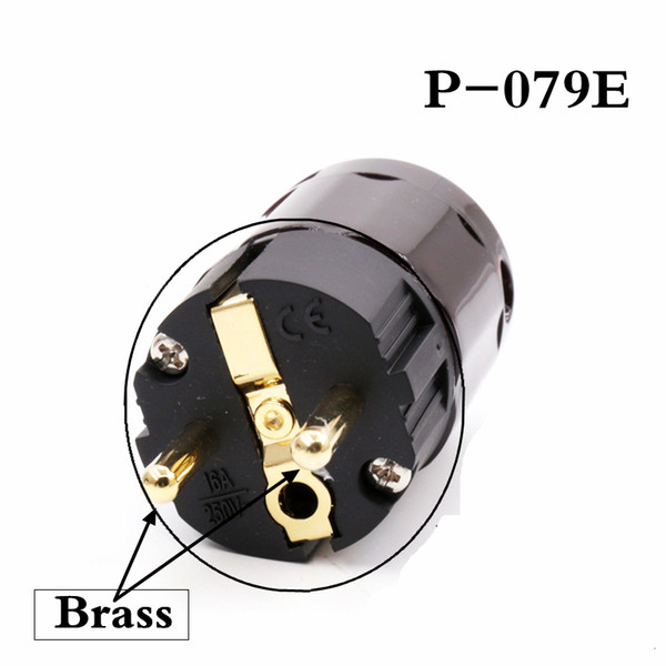 Freeshipping 5pcs Hifi audio plug Connector Brass 24k Gold Plated P-079E Schuko Eu plugs extension adapter