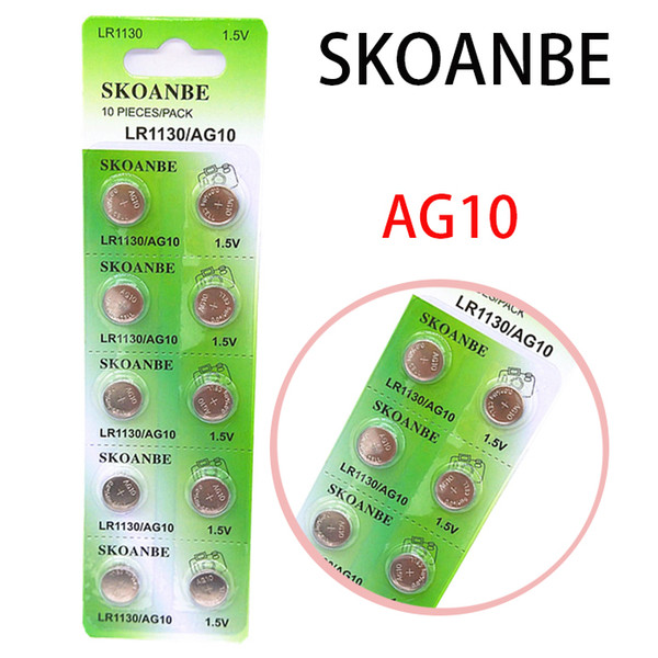 Button battery coin battery alkaline battery SKOANBE 500PCS/50CARD AG10 LR30 1.5v calculator computer camera electronic toy electronic watch