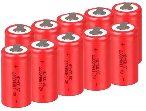 10pcs vtc5 25r SC 1.2V high quality 22*42 Ni-CD Batterie Sub C SC 22420 avec une Rallonge transformés en Outils bloc-pile 2200 mAh ROUGE