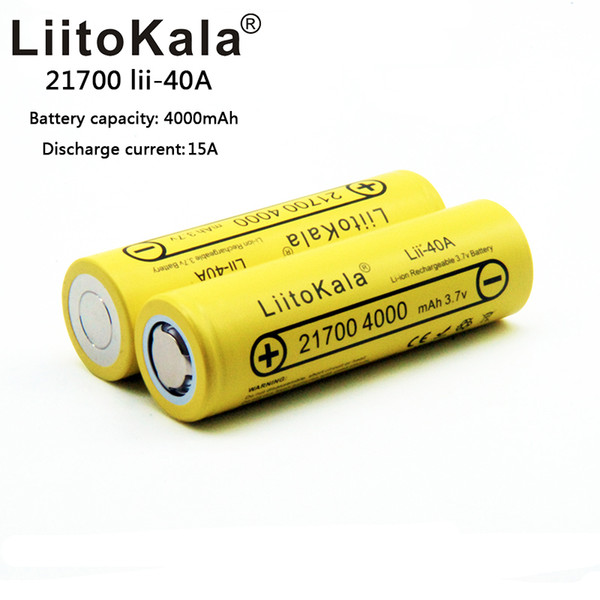 2pcs/lot LiitoKala Lii-40A 3.7V 21700 4000mAh 14.8W Li-ion Rechargeable Battery with Protected PCB for Electric Tool Headlamp Bicycle