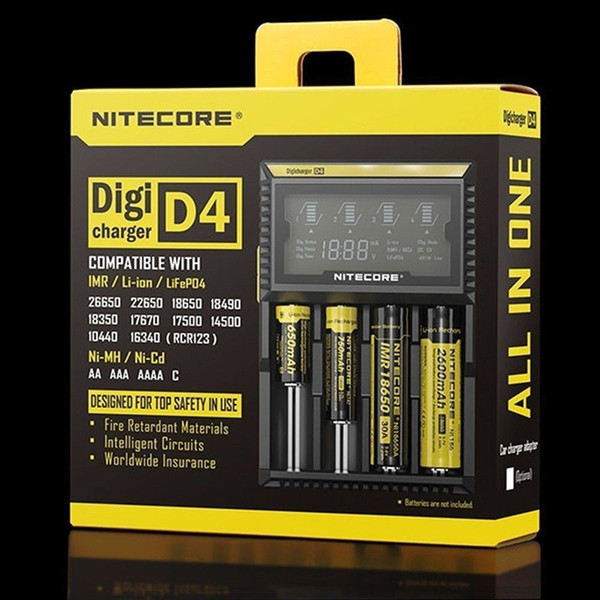 Original Nitecore D4 Universal charger e cigs electronic cigaretters battery charger for 18650 18500 26650 New I4 I2 D2