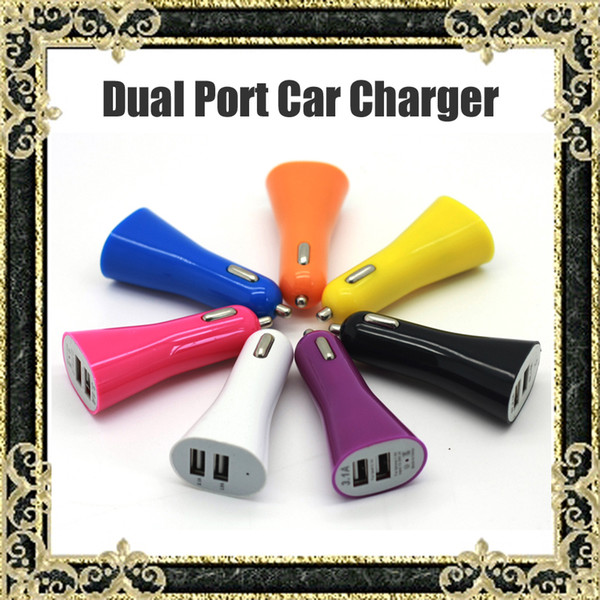 Dual Port Car Chargers Colorful 3.1A Dual USB Ports For iPad iphone5 iPhone 5 5S Samsung Galaxy s4 s5 Huawei Smart Phone