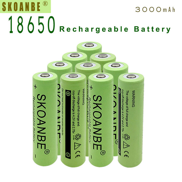 100 PC SKOANBE green 3000 18650 3.7v lithium ion rechargeable battery 18650 mah lithium battery indoor indoor flashlight vtc5 battery