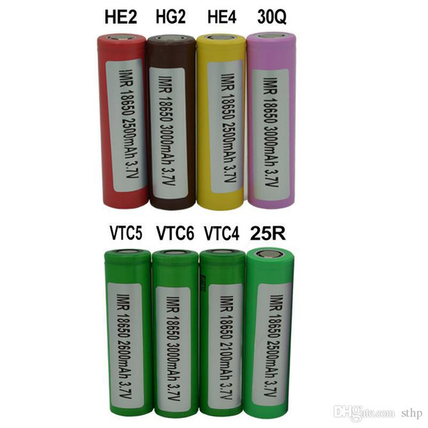 100pcs 100% High Quality INR 25R 30Q VTC4 VTC5 VTC6 HE2 HE4 HG2 18650 Battery 2100mAh 2500mAh 2600mAh 3000mAh 3.7V Rechargable Lithium