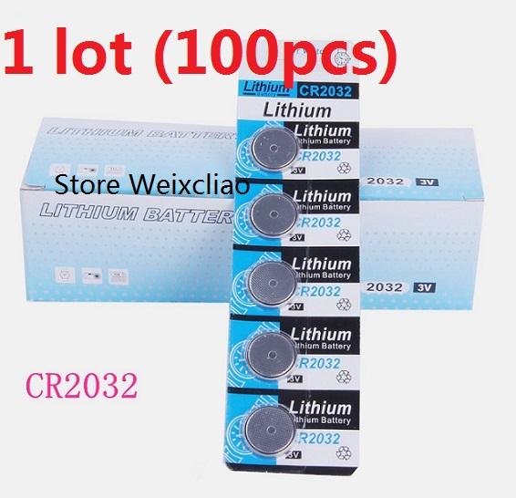 100pcs 1 lot CR2032 3V lithium li ion button cell battery CR 2032 3 Volt li-ion coin batteries card Free Shipping