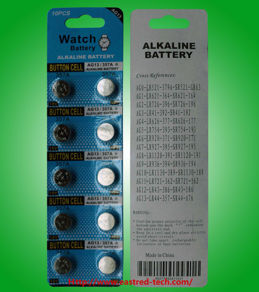 AG13 LR44 A76 L1154 357 SR44 1.5V Alkaline Coin Button Cell Batteries Mercury free 2000packs/Lot FedEx UPS free shipping