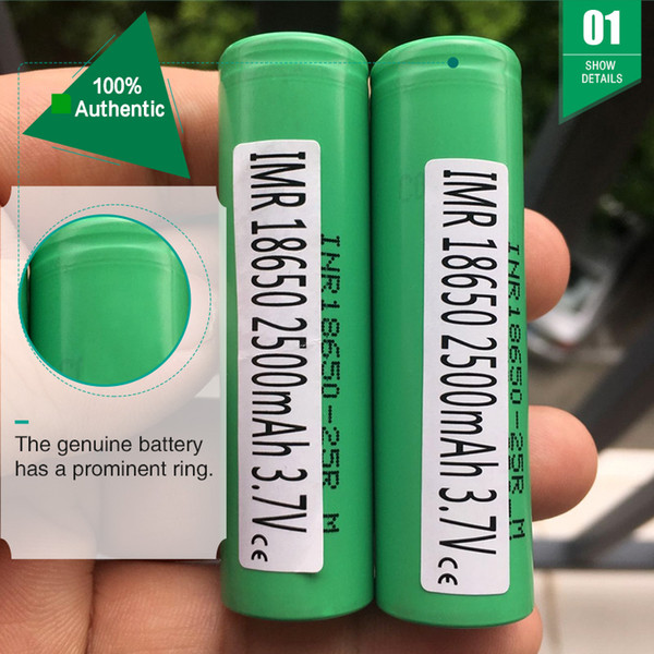 100% Original 25R 18650 Battery 2500MAH 35A Rechargeable Lithuim Batteries PK Samsung Cell 18650 Battery For ecig mod Authentic Genuine