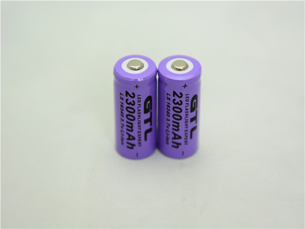 2016New 100pcs /lot 16340 Rechargeable Batteries High Purple Quality GTL Battery 16340 2300Mah 3.7V Li-ion Battery