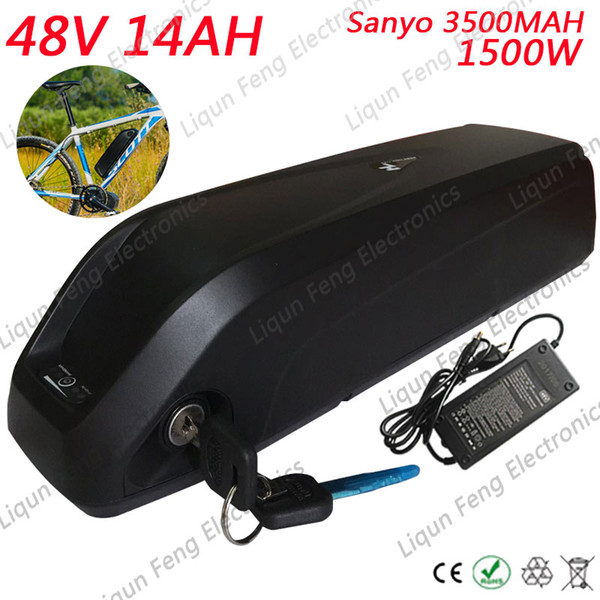 High Power 1500W 48V Hot Sales 48V 14AH use Sanyo cell Battery Lithium Battery for Electric Bike New Bottle Battery + 2A charger