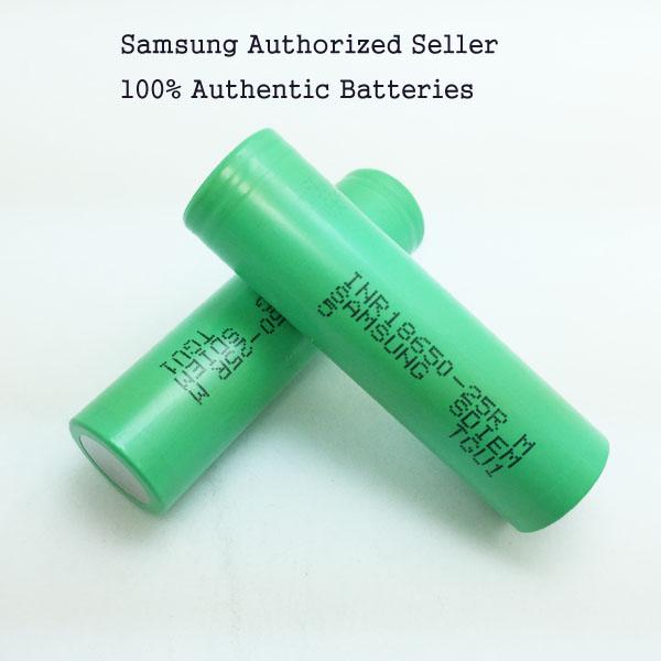 100 Authentic 2500mah 25R 18650 Rechargeable Battery Samsung 20A High Drain Discharge Lithium Batteries For Ecig Vape Mods