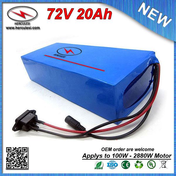 Competitive Price 2880W 72V 20Ah Lithium ion Battery Pack for Electric Bicycle Bike Scooter with 40A BMS + 2A Charger