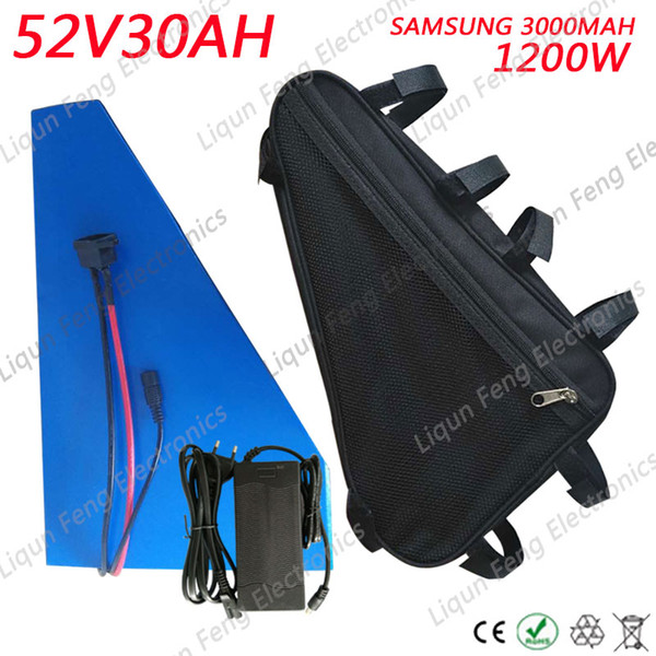 Triangle Style 51.8V 1200W Electric Bike Battery 52V 30AH use Samsung cell Eectric Bicycle Battery 52V 30AH Lithium ion Battery