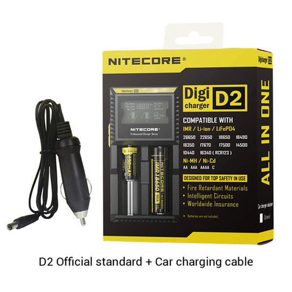 Original Nitecore D2 Charger digital LCD Intelligent Circuitry li-ion 18650 14500 26650 10440 Car Battery Charger Nitecore New I2 I4 I8 D4