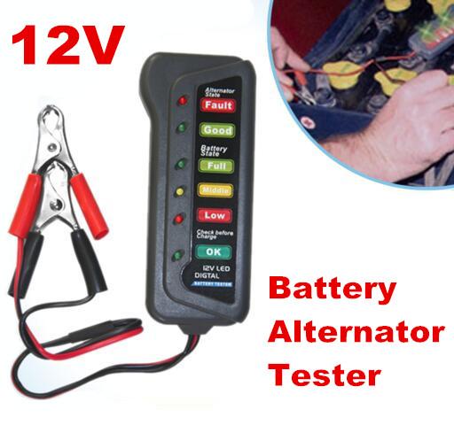 10pcs 12V Digital Battery Alternator Tester Display Car Vehicle Battery Diagnostic Tool with 6 LED Lights