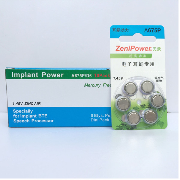 ZeniPower Cochlear Implant Batteries Size A675P Zero Mercury (60 Batteries)