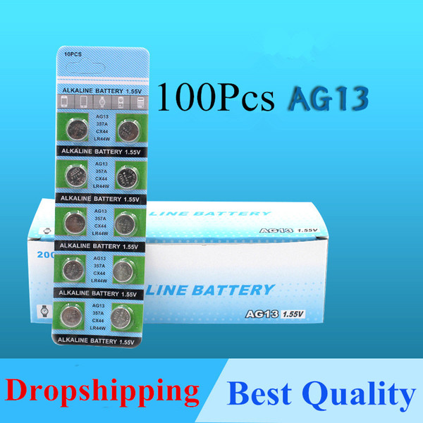 100pcs/lots AG13 battery LR44 357 R44 A76 SR1154 LR1154 button cell Batteries 1.55V AG 13 Alkaline Coin Battery