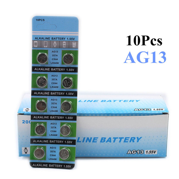 10pcs/lots AG13 Button Batteries LR44 357 R44 A76 SR1154 LR1154 Cell Coin Alkaline Battery 1.55V AG 13