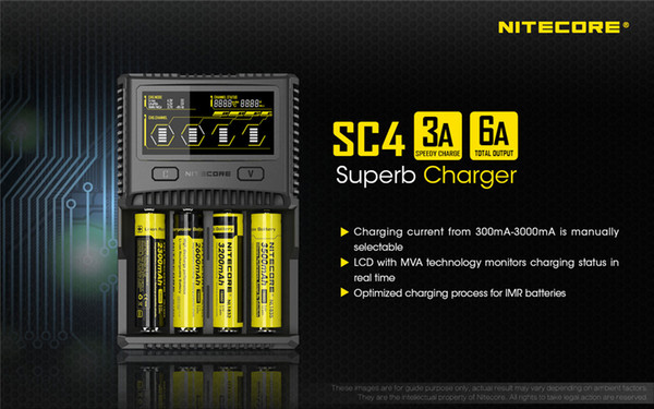 NITECORE SC4 Superb Charger for Li-ion IMR LiFePO4 Ni-MH(NiCd) 18650 17650 17670 16340 14500 Batteries Max 3A Single Slot