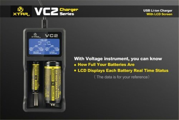 Original Xtar VC2 Battery Charger Inteligent Mod Charger Dual Slot with LCD Display for 18350 18550 18650 16650 Li-ion Batteries Ni-MH batt