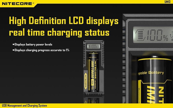 Authentic Nitecore UM10 Intelligent Multi Functional Battery Charger with LCD Display for 18650 14500 17670 16340 Dry Battery