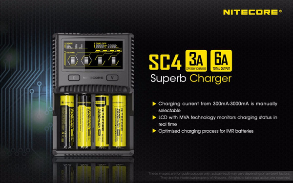 NITECORE SC4 Intelligent Faster Charging Superb battery Charger with 4 Slots 6A Total Output Compatible IMR 18650 14450 16340 AA Battery Uni