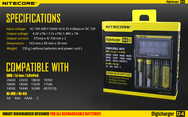 D4 18650 Battery Charger with LCD Screen For IMR Li-ion LiFePO4 Ni-MH Ni-Cd Charging 26650 18650 14500 Charger