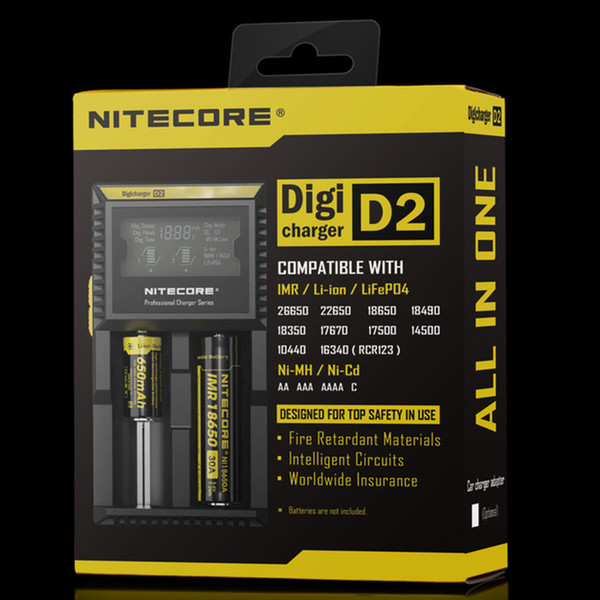 Nitecore D2 Charger with LCD Display Universal Smart Battery Charger For 18650 Batteries IMR/ Li-ion/ LiFePO4/ Ni-MH/ Ni-Cd