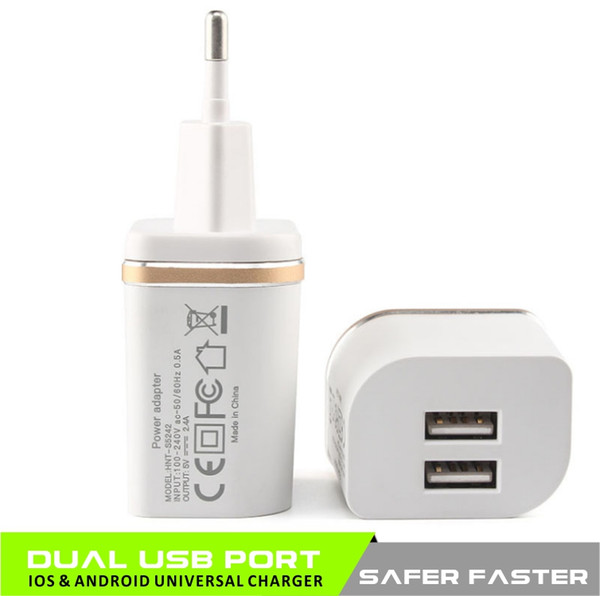 EU AC Power Charger Dual USB Outlet Travel Charger Universal Adapter 5V 2A Europe Regulation USB wall Cell Phone Chargers