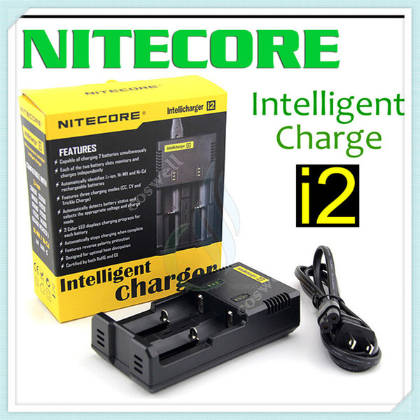 Original Nitecore I2 Universal Charger 16340 18350 18650 14500 26650 E Cigarette mods Battery Multi Function Intellicharger US UK EU AU PLUG