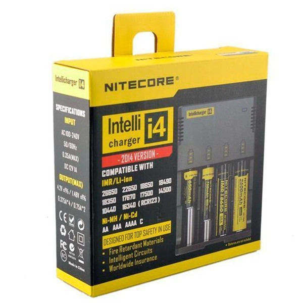 Original Nitecore I4 Universal Charger - electronic cigarette battery charger for 18650 18500 26650 I2 D2 D4 battery multi function