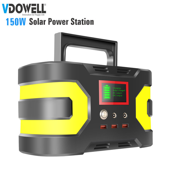 110/220v/150Wh solar generator backup portable power station with Lithium battery with DC/AC inverter USB output for emergency use,road trip