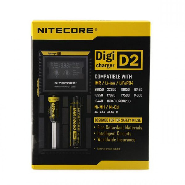 NITECORE D2 Digicharger Intelligent LCD Display Universal Smart Charger for IMR,Li-ion,Ni-MH Ni-Cd Rechargeable Batteries for Retail Orders