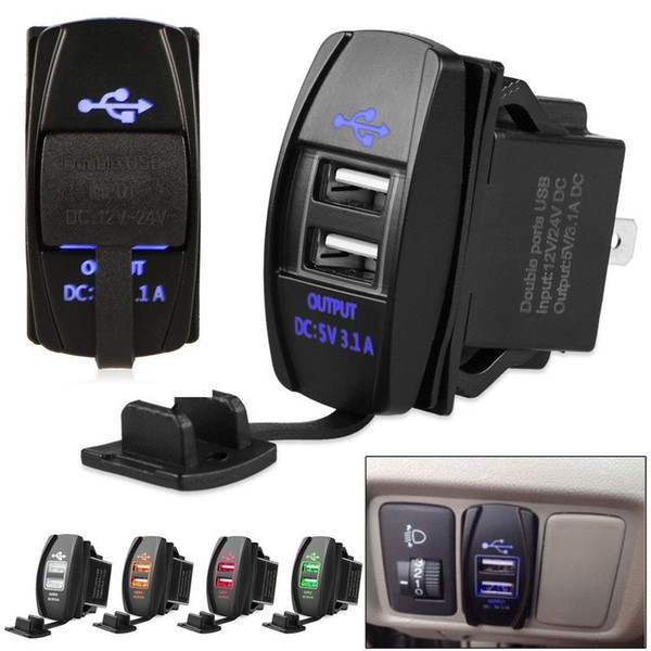 3.1A Dual USB Port Charger Socket Auto Adapter Outlet 12V 24V LED Waterproof for Motorcycle Car