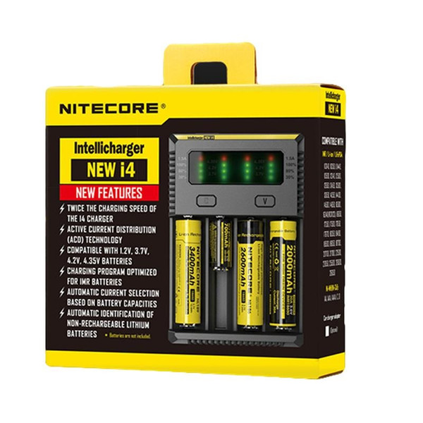 HOT Nitecore New i4 Intellicharger Smart Battery Charger for Li-ion / IMR / Ni-MH/ Ni-Cd Batteries with 12V Adapter 4 Slots shipping free