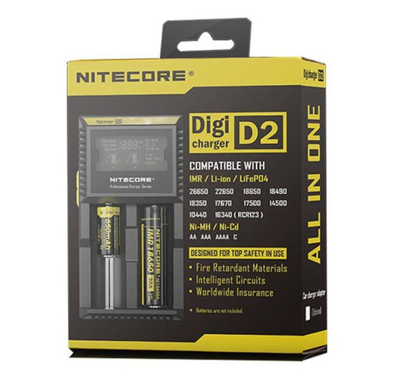 Best Selling Nitecore D2 Universal Charger for 16340/18650/14500/26650 Battery US EU AU UK Plug 2 in 1 Intellicharger Battery Charger